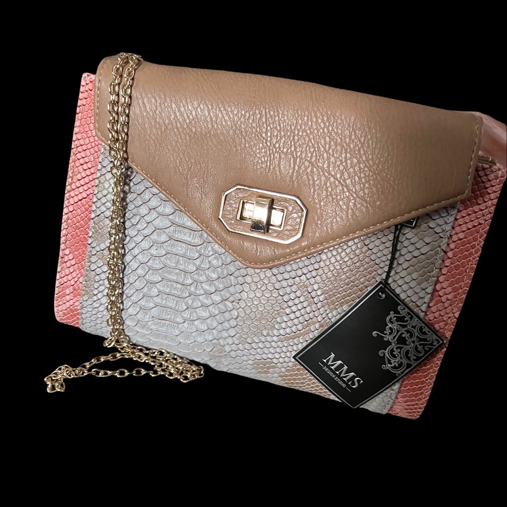 Women snakeskin color block clutch